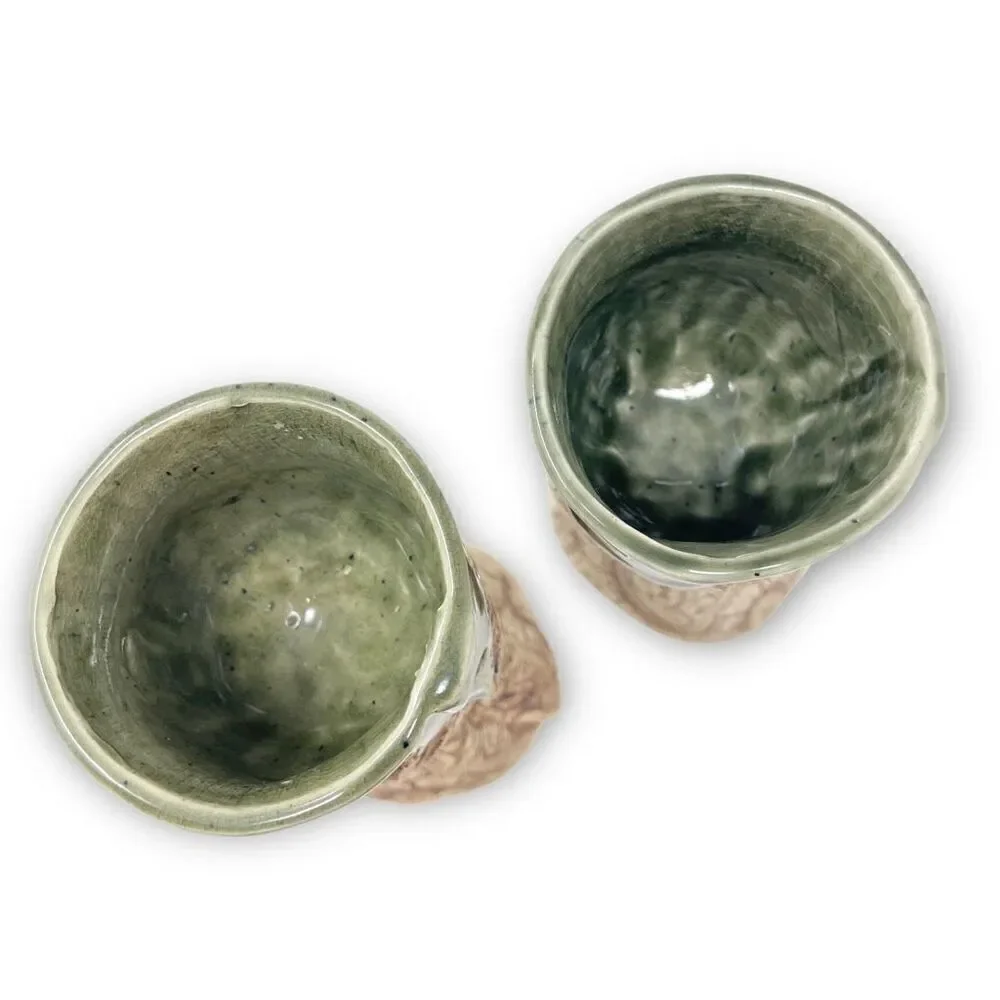 Hand Thrown Art Studio Pottery Decorative Goblet Mug Glaze Abstract Set of 2